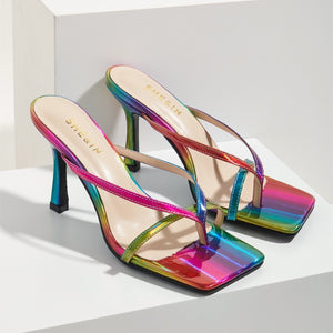 Women colorful fashion criss cross strap stiletto flip flop heels