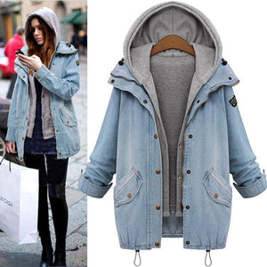 Women hoodie vest winter fall button denim coats & jackets