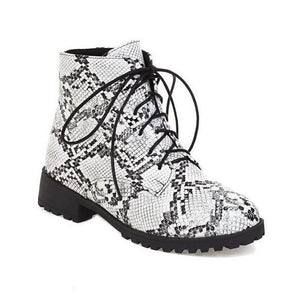Women medium chunky heel short lace up boots