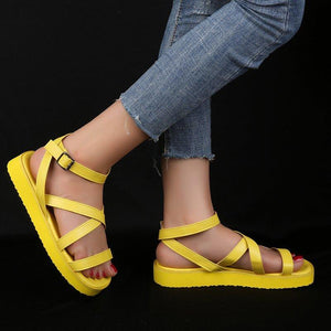 Women summer open toe criss cross ankle strap flat sandals