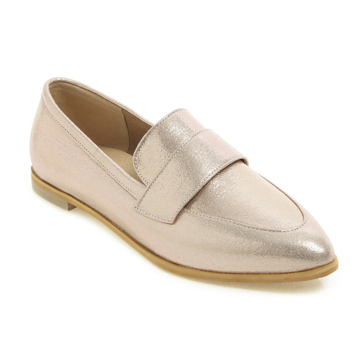 Women's silver gold metallic pointed toe loafers casual daily flats