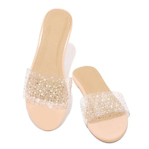 Women clear jelly one strap open 
toe slide flat sandals