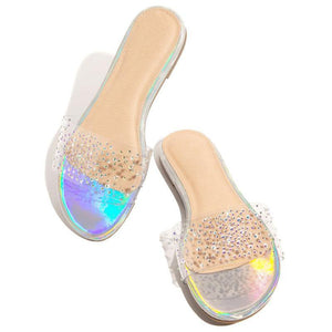 Women clear jelly one strap open 
toe slide flat sandals