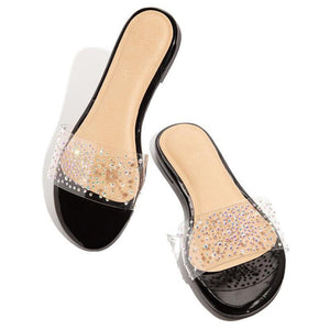 Women clear jelly one strap open 
toe slide flat sandals