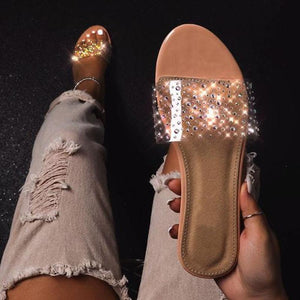 Women clear jelly one strap open 
toe slide flat sandals