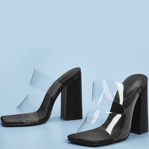 Women peep toe two strap slide chunky heels