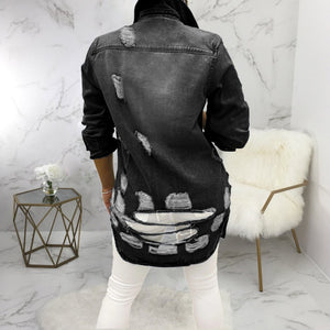 Women fashion turn-down collar hollow denim coats & jackets