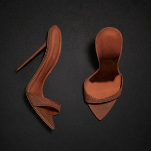 Women pointed peep toe one strap slide stiletto high heels
