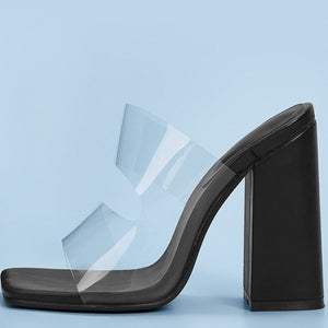 Women peep toe two strap slide chunky heels