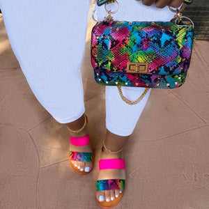 Women two straps flat slides summer slip on sandals