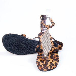 Women leopard bling rhinestone 
flat strappy thong sandals