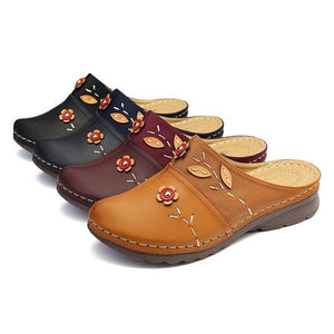 Women's clogs summer backless slip on closed toe loafers vintage floral decor garden mules comfy walking outdoor slide sandals