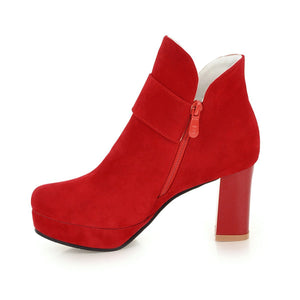 Women round toe buckle strap platform chunky high heeled booties