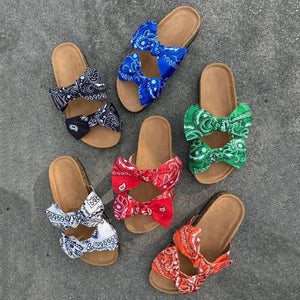 Women Slides 2 Strap Comfy Bow Slide Sandals