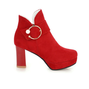 Women round toe buckle strap platform chunky high heeled booties