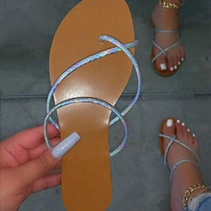 Women's rainbow strap slide sandals flat beach slip on shoes