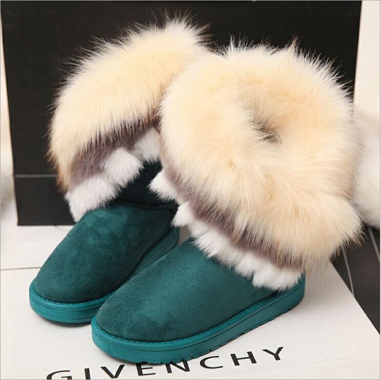 Winter Warm Fur Boots Artificial Fur Tassels Mid-Calf Boots for Women