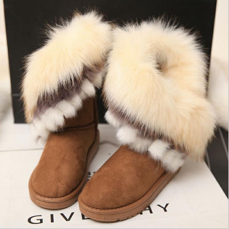 Winter Warm Fur Boots Artificial Fur Tassels Mid-Calf Boots for Women