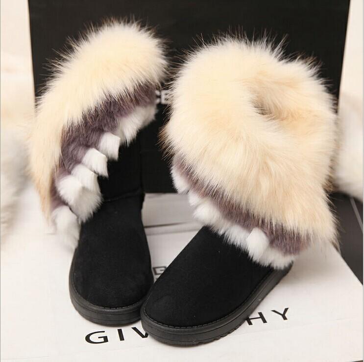 Winter Warm Fur Boots Artificial Fur Tassels Mid-Calf Boots for Women