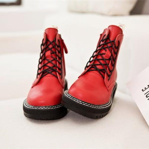 Women chunky flat heel lace up short motorcycle boots