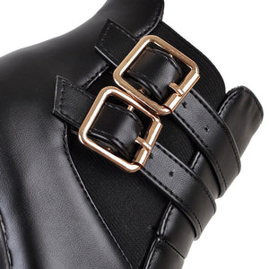 Women chunky heel platform buckle strap stitching winter boots