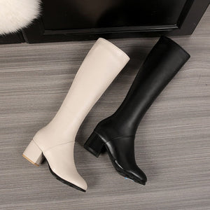 Women knee high boots winter fall chunky heel side zipper long boots