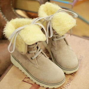 Lace Up Martin Booties Studded Turn Down Lining Faux Fur Women Winter Snow Boots