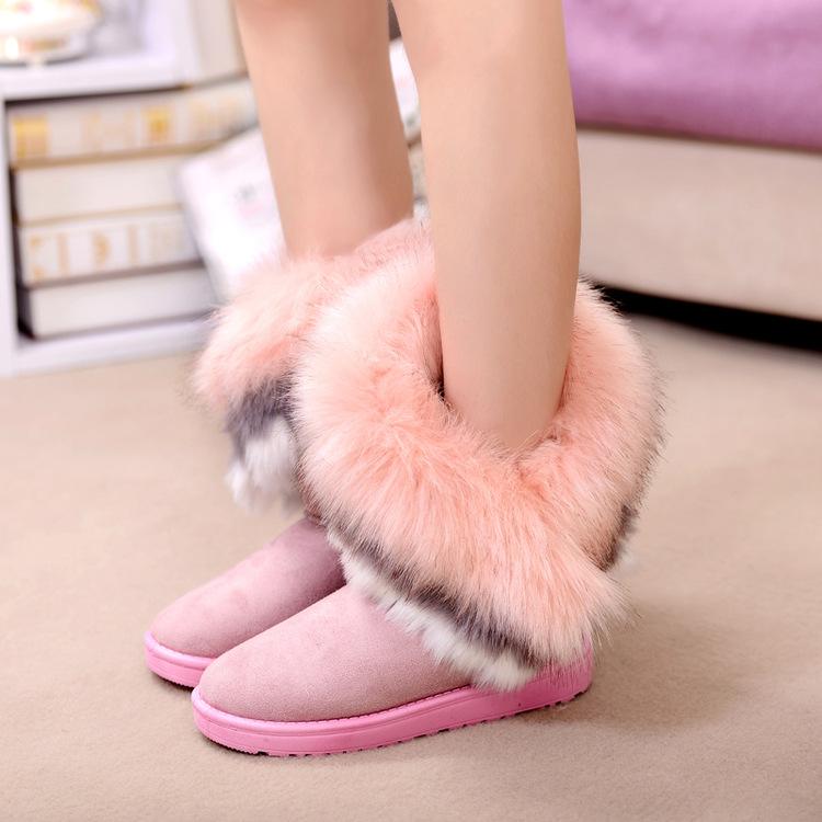 Winter Warm Fur Boots Artificial Fur Tassels Mid-Calf Boots for Women