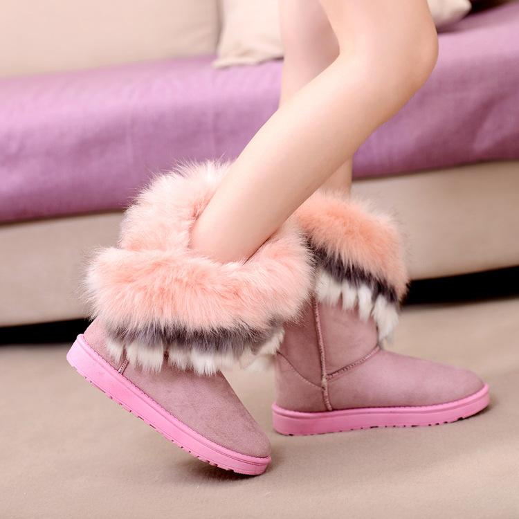 Winter Warm Fur Boots Artificial Fur Tassels Mid-Calf Boots for Women