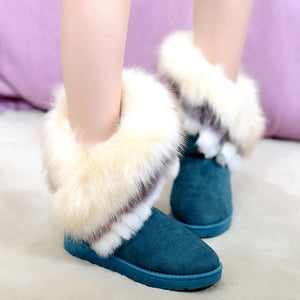 Winter Warm Fur Boots Artificial Fur Tassels Mid-Calf Boots for Women