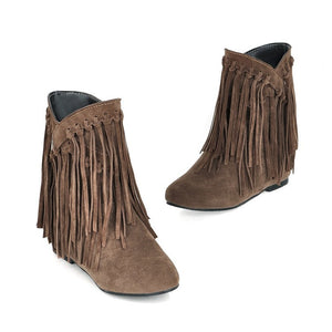 Women's suede flat fringe ankle boots