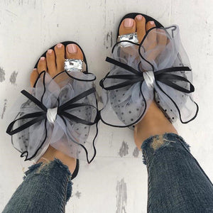 Women fashion bowknot rhinestone ring toe beach slide flat sandals