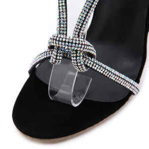 Women peep toe criss cross sparkly rhinestone buckle strappy stiletto sexy heels
