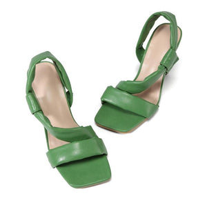 Women square open toe stiletto ankle strap heels