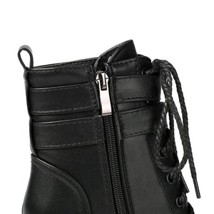 Women fashion lace up buckle strap block heel platform combat boots