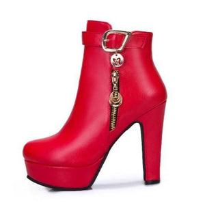 Women fashion metal fringe chunky heel platform ankle boots