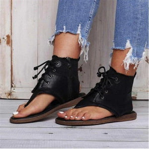 Women's vintage flip flop front lace zipper gladiator sandals