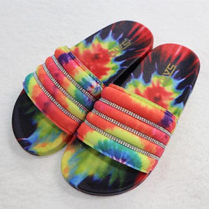 Women tie dye colorful rhinestone strap slide sandals