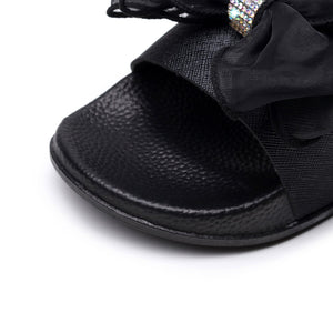 Women rhinestone bowknot strap peep toe slide slippers