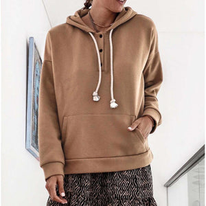 Women solid color pullover drawstring hoodie sweatshirt with pocket
