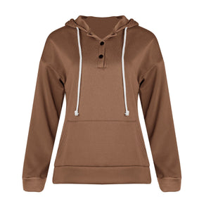Women solid color pullover drawstring hoodie sweatshirt with pocket