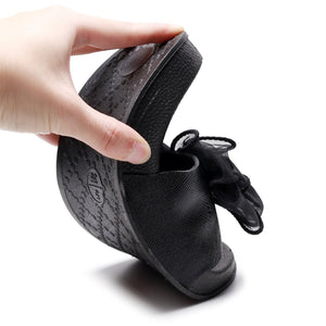 Women rhinestone bowknot strap peep toe slide slippers
