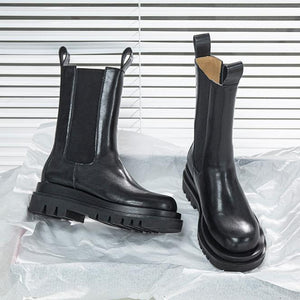 Women winter fall chunky platform slip on chelsea black boots
