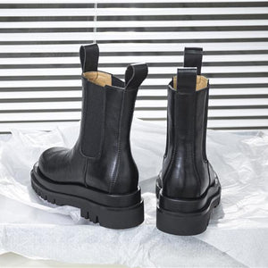 Women winter fall chunky platform slip on chelsea black boots