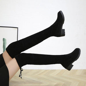 Women over the knee bowknot chunky heel black boots