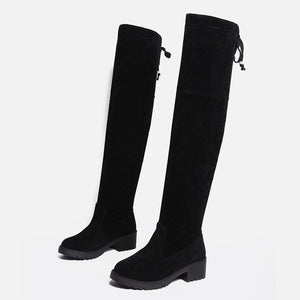 Women over the knee bowknot chunky heel black boots