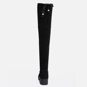 Women over the knee bowknot chunky heel black boots