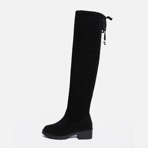 Women over the knee bowknot chunky heel black boots