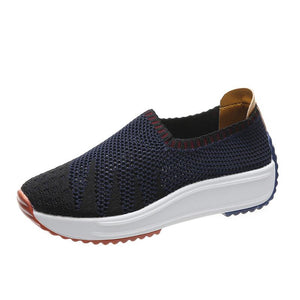 Women's lightweight breathable fly knit sneakers flat slip on comfort walking shoes
