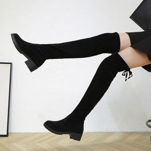 Women over the knee bowknot chunky heel black boots